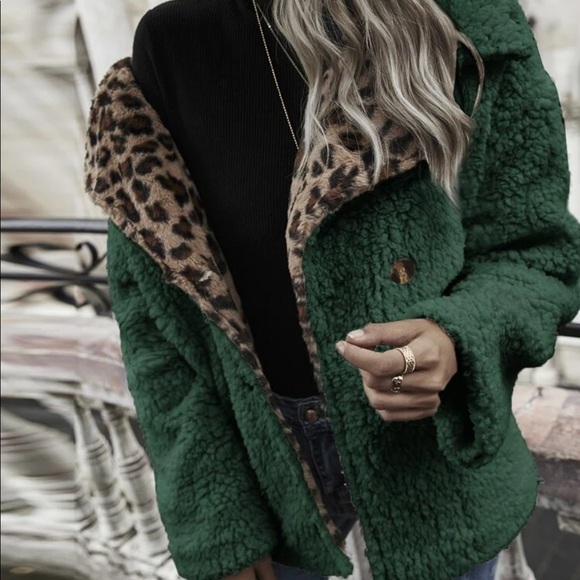 Leopard print contrast teddy coat - Picture 13 of 16